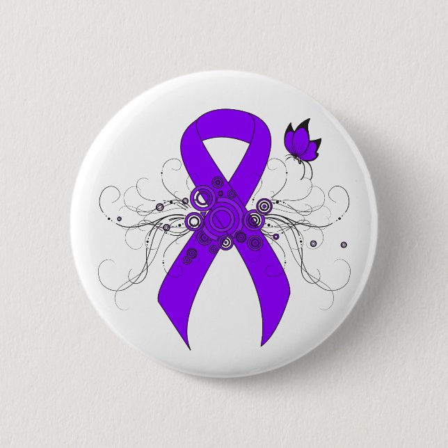 Violet Ribbon Butterfly, Hodgkin's lymphoma 6 Cm Round Badge (Front)