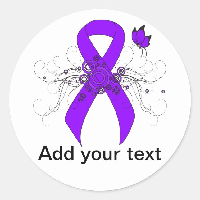 Violet Ribbon Butterfly, Hodgkin's lymphoma Classic Round Sticker (Front)