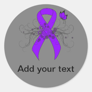 Violet Ribbon Butterfly, Hodgkin's lymphoma Classic Round Sticker