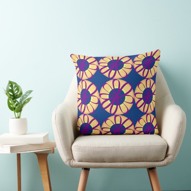 Violet Ribbon Flowers On Peach Doughnuts Navy Cushion (Chair)