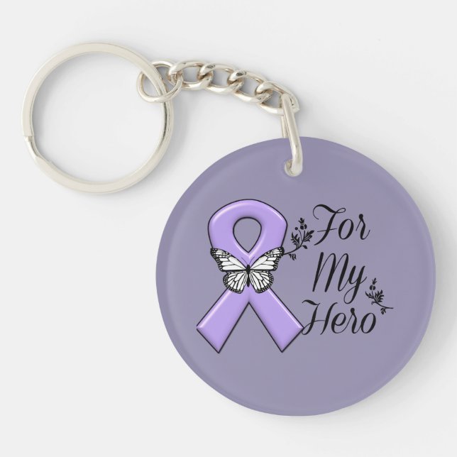 Violet Ribbon For My Hero Hodgkins Lymphoma Key Ring (Front)