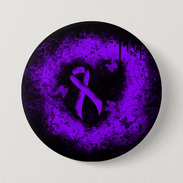 Violet Ribbon Grunge Heart, Hodgkin's lymphoma 7.5 Cm Round Badge (Front)