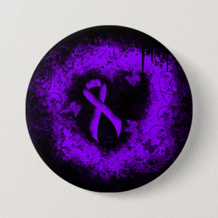 Violet Ribbon Grunge Heart, Hodgkin's lymphoma 7.5 Cm Round Badge