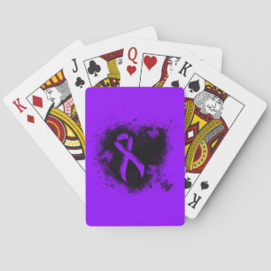 Violet Ribbon Grunge Heart, Hodgkin's lymphoma Playing Cards