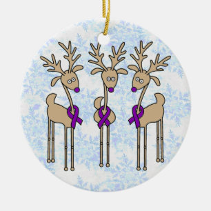 Violet Ribbon Reindeer (Hodgkin's Lymphoma) Ceramic Tree Decoration