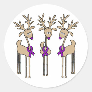 Violet Ribbon Reindeer (Hodgkin's Lymphoma) Classic Round Sticker