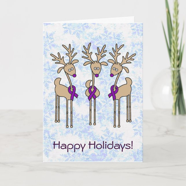Violet Ribbon Reindeer (Hodgkin's Lymphoma) Holiday Card (Front)