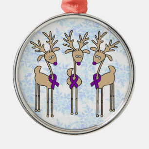 Violet Ribbon Reindeer (Hodgkin's Lymphoma) Metal Tree Decoration