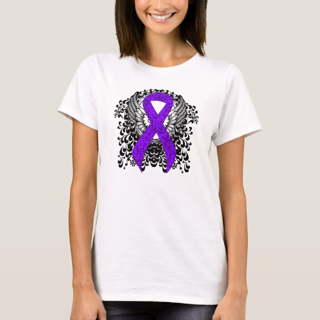 Violet Ribbon with Wings, Hodgkin's lymphoma T-Shirt (Front)