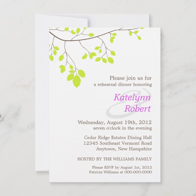 Violet Romance Rehearsal Dinner Invitation (Front)