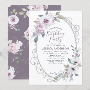 Violet Rose Floral Birthday Party Invitation