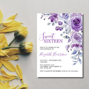 Violet Rose Greenery Floral Birthday Invitation