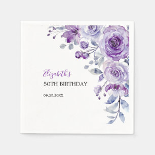 Violet Rose Greenery Floral Birthday Napkin