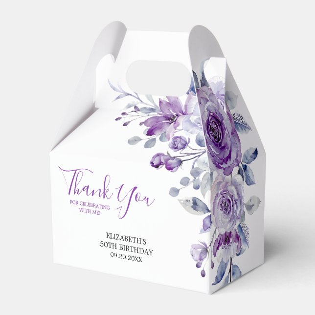 Violet Rose Greenery Floral Birthday Thank You Favour Box (Front Side)