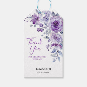 Violet Rose Greenery Floral Birthday Thank You Gift Tags