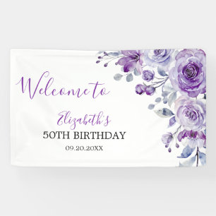 Violet Rose Greenery Floral Birthday Welcome Banner