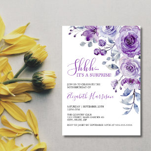 Violet Rose Greenery Floral Surprise Birthday Invitation