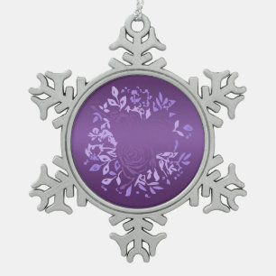 Violet Rose Snowflake Pewter Christmas Ornament
