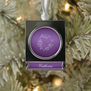 Violet Rose Wreath Plated Banner Ornament