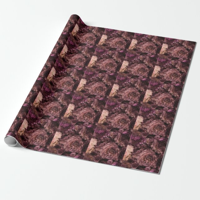Violet Roses: Fresh Bouquet Texture Wrapping Paper (Unrolled)