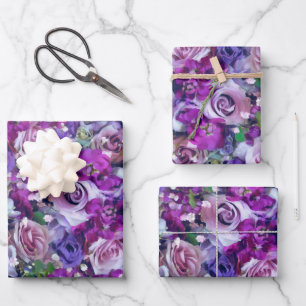 Violet Roses Garden Wrapping Paper Sheet