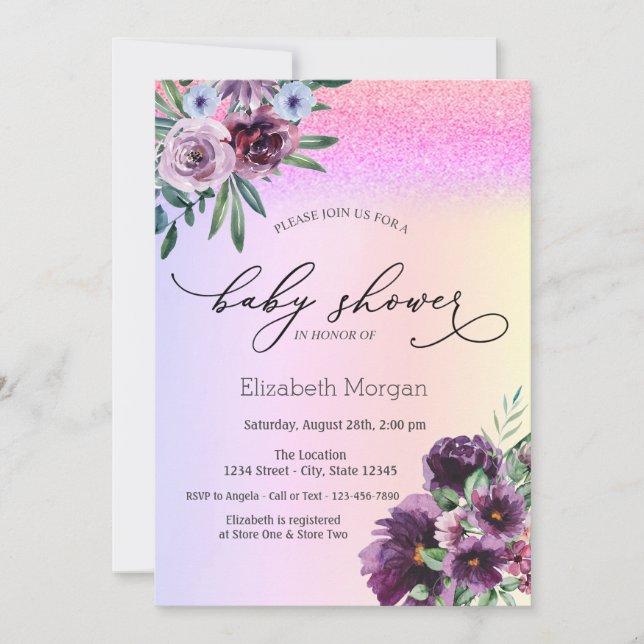 Violet Roses,Glitter Bokeh Baby Shower   Invitation (Front)
