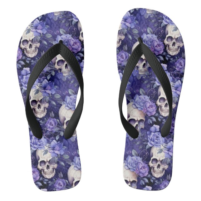 Violet Roses with Skulls Flip Flops (Footbed)
