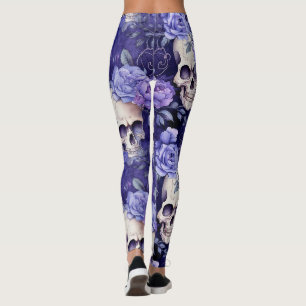 Violet Roses with Skulls Leggings