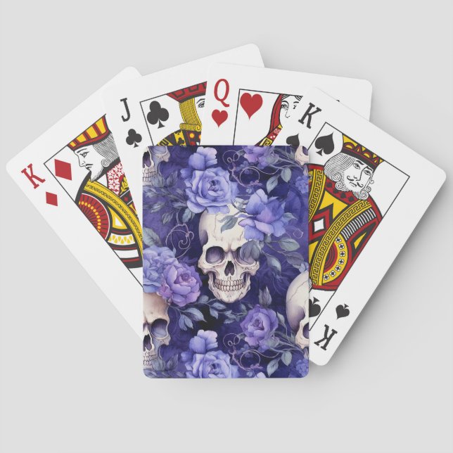 Violet Roses with Skulls Playing Cards (Back)