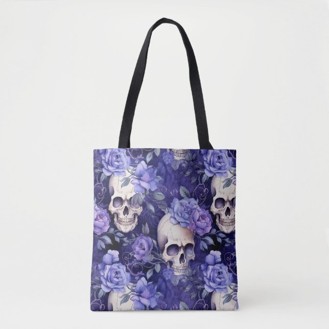 Violet Roses with Skulls Tote Bag (Front)