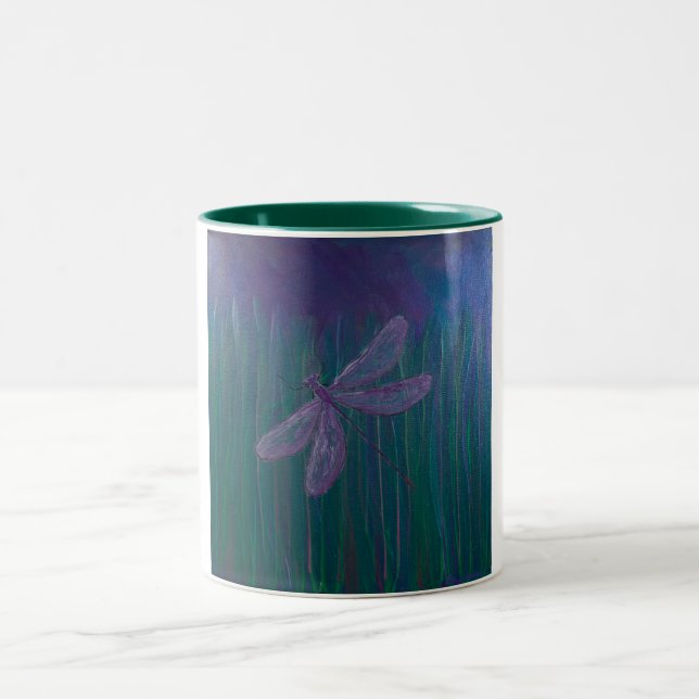 Violet Shimmer Dragonfly Two-Tone Coffee Mug (Center)