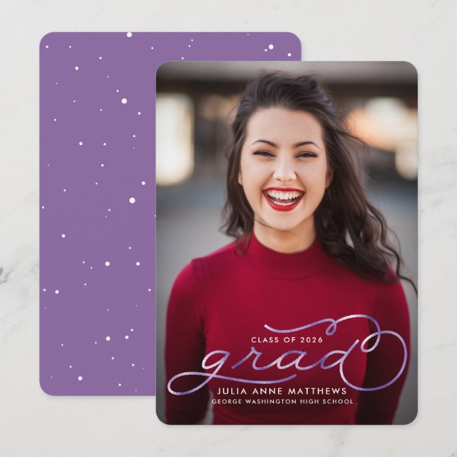 Violet Shine Photo Graduation Announcement (Front/Back)