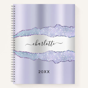 Violet silver agate marble name notebook
