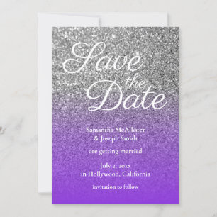 Violet Silver Ombre Glitter Save the Date Invitation