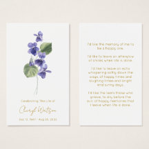 Violet | Simple Funeral Memorial Prayer Card