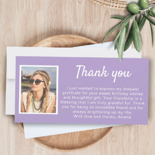 Violet Simple Photo Birthday Thank You Card