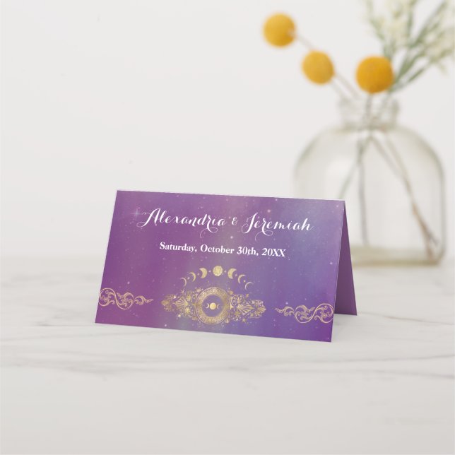 Violet Sky Gold Moon Place Card (Back)