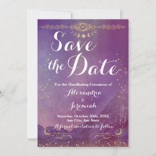 Violet Sky Gold Moon Save The Date Invitation
