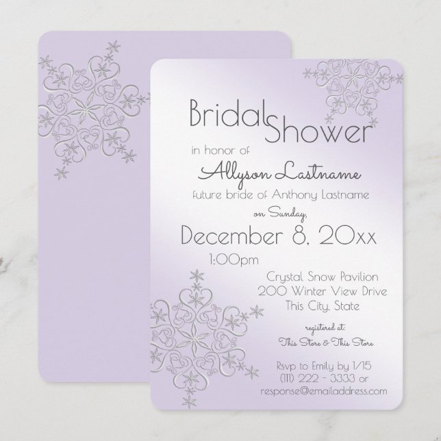 Violet Snowflake Bridal Shower Invitation (Front/Back)