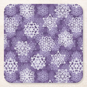 Violet Snowflakes Pattern Square Paper Coaster