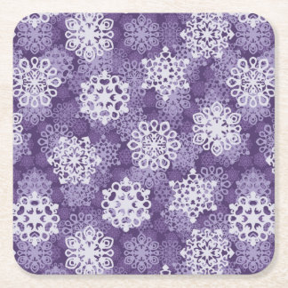 Violet Snowflakes Pattern Square Paper Coaster