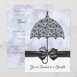 Violet Sprinkle Baby Shower Black Lace Umbrella Invitation