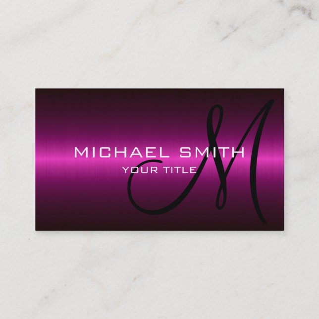 Violet Stainless Steel Metal Monogram Business Card (Front)