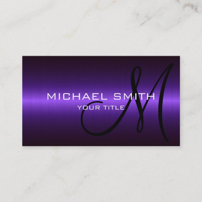 Violet Stainless Steel Metal Monogram Business Card (Front)