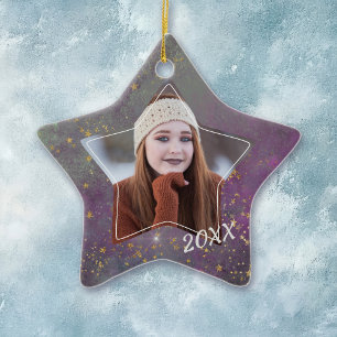 Violet Star Galaxy Graduate Photo Template Ceramic Tree Decoration