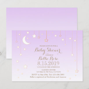 Violet star moon baby girl baby shower invitation