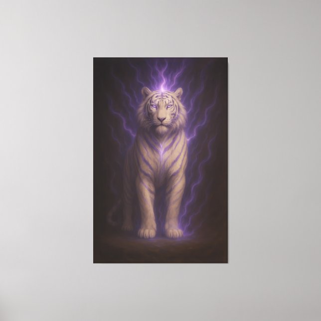Violet Storm Aura White Tiger – Electric Divine Be Canvas Print (Front)