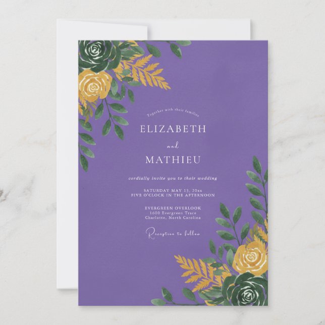 Violet Succulent Eucalyptus Wedding Invitation (Front)
