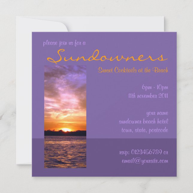 Violet Sunset Beach Party Invitation (Front)