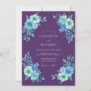 Violet Teal Foliage Eucalyptus Wedding Invitation